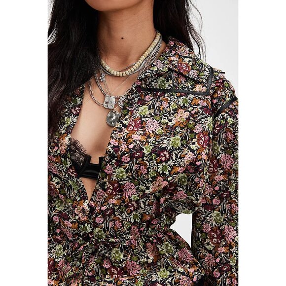 🎉LAST CHANCE🎉 FREE PEOPLE Printed Daybreak Blouse / Black Combo - Picture 3 of 12